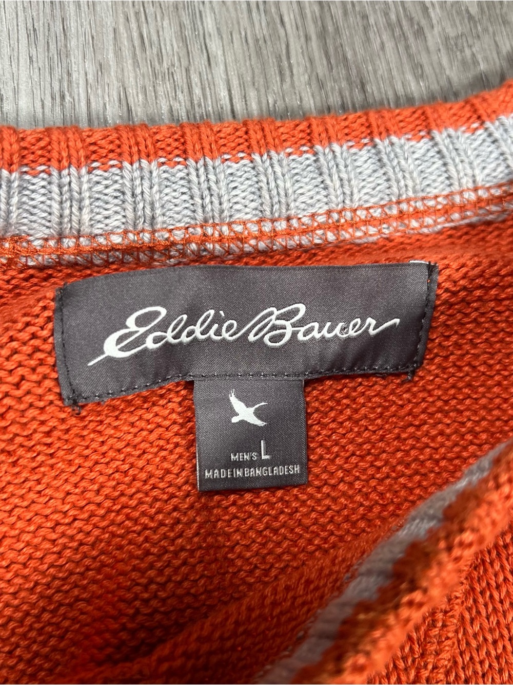 Vintage Eddie Bauer Sweater Men’s L Orange Knit Crew Neck Cotton Fall Pullover - Picture 4 of 8